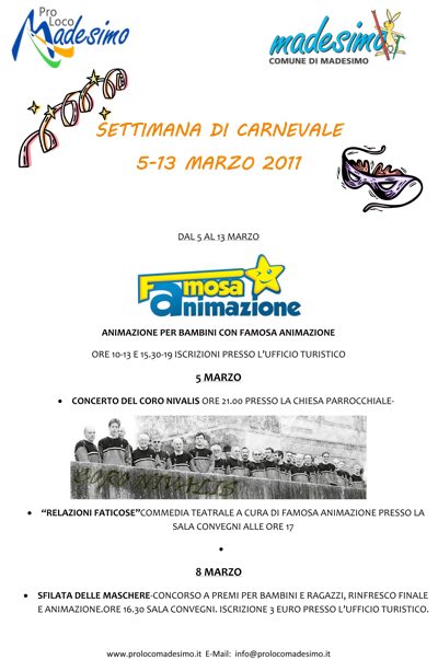 SETTIMANA DI CARNEVALE A MADESIMO